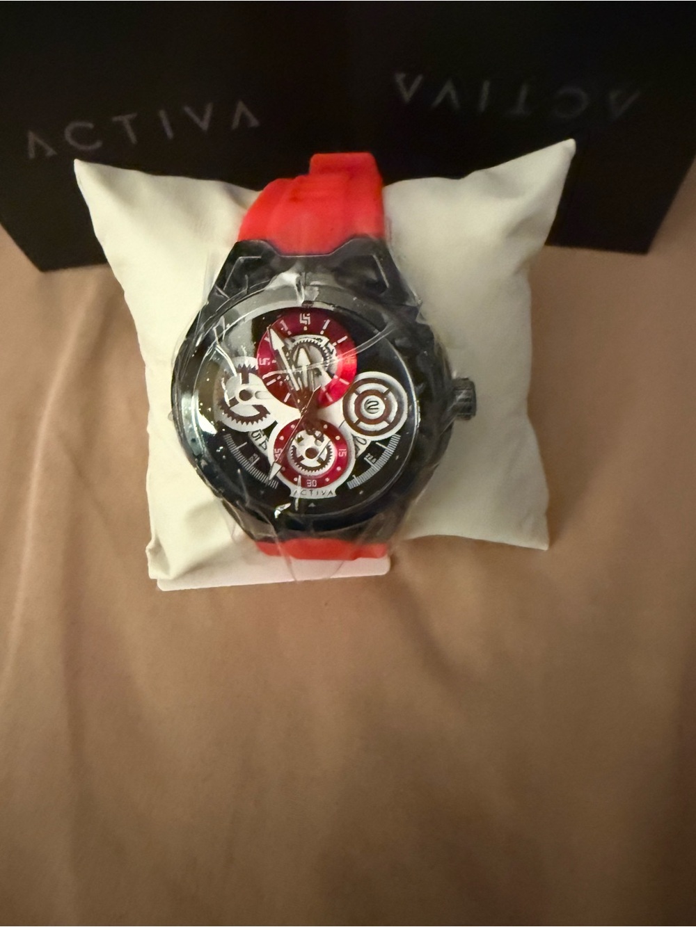 Ativa Red Silicone Watch Strap with Black and White face